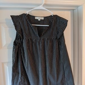 LOFT Size Medium Ruffle Sleeve Top. Black and White Striped.